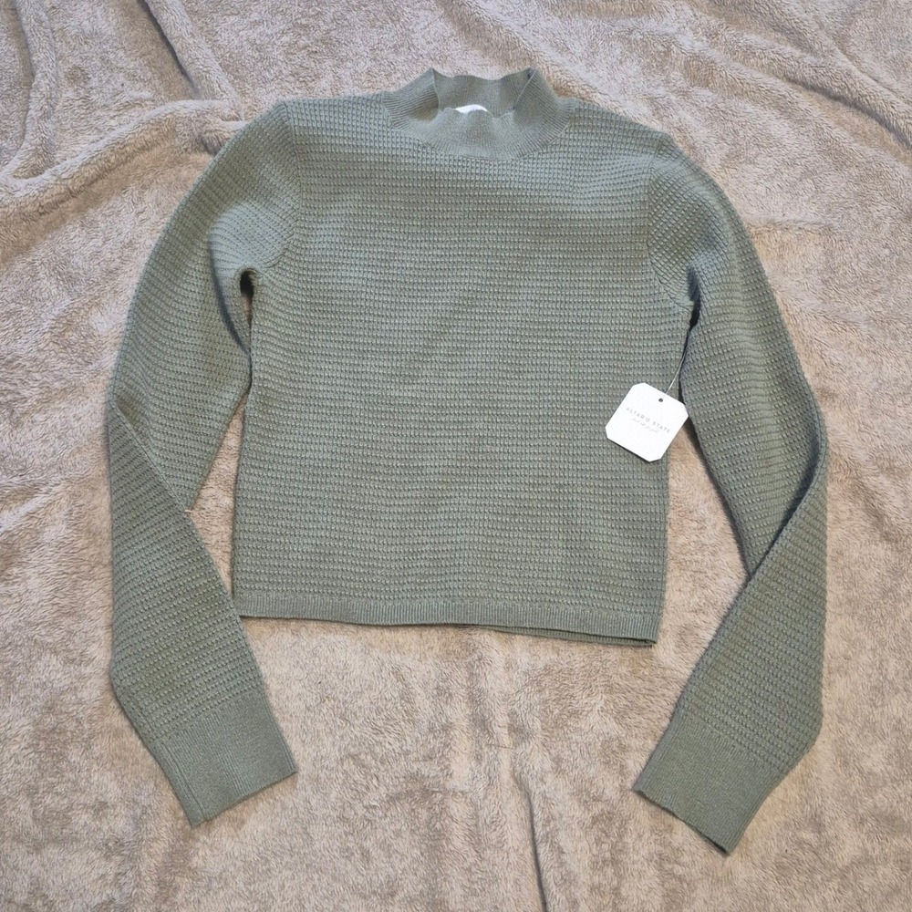 Altar'd State Womens Sage Green Waffle Knit Mock Neck Sweater SYD7074JN Large
